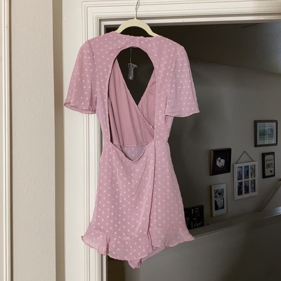 Pink Swiss dot romper with skirt overlay - Picture 6 of 6